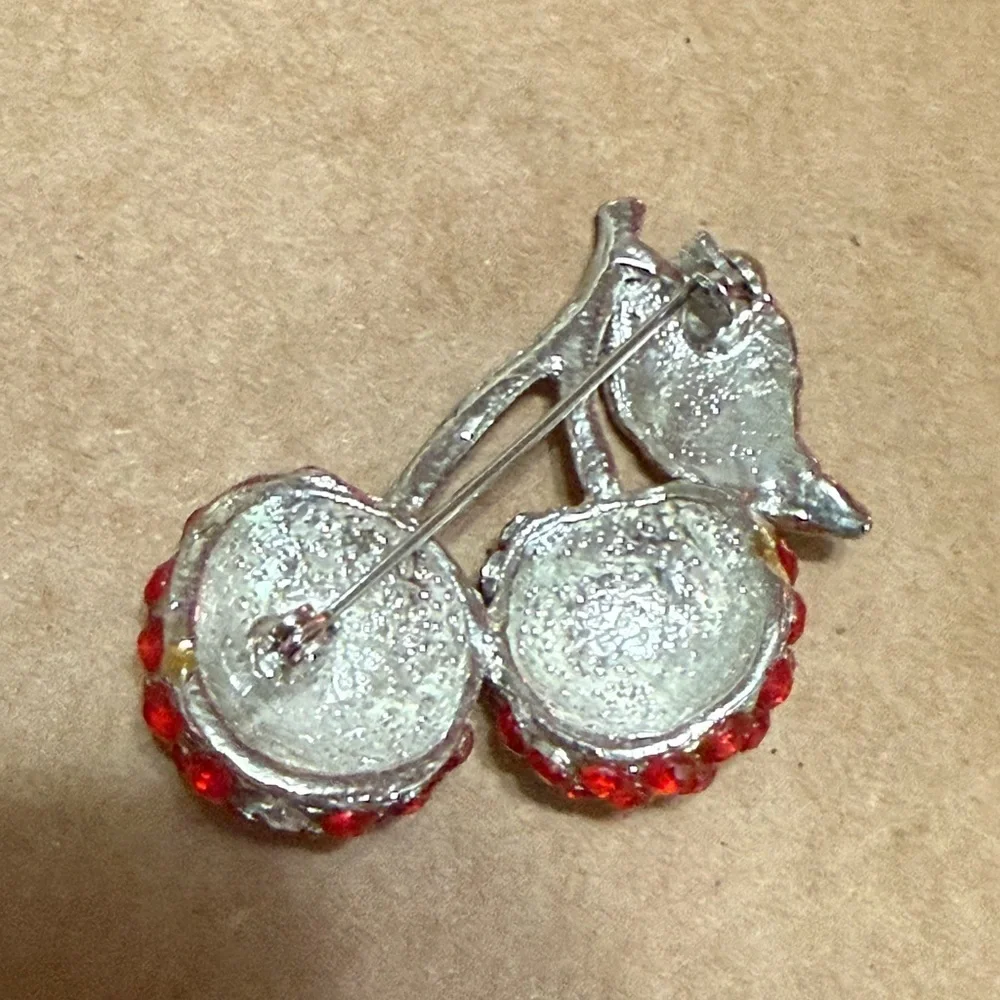 Vintage Red and Silver Cherry Brooch